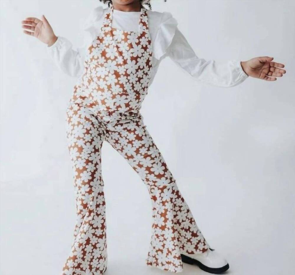 NEW BAILEY'S BLOSSOMS andi pleated bell bottom jumpsuit in flower/ rust
